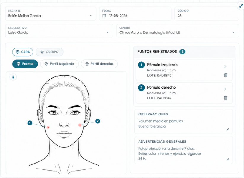 Beauty Pass de EviMedic con registro visual del tratamiento