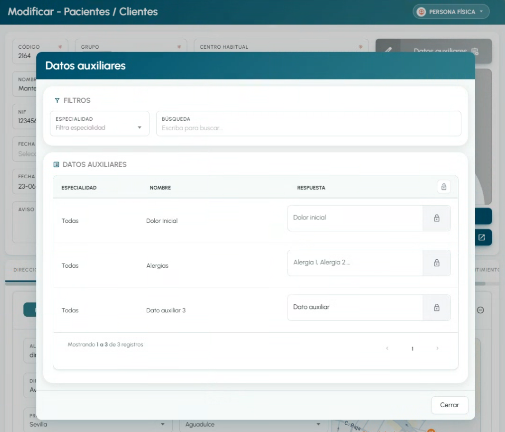 Datos auxiliares en EviMedic: campos de anamnesis personalizados