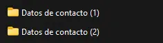 Dos carpetas duplicadas: Datos de contacto (1) y (2)