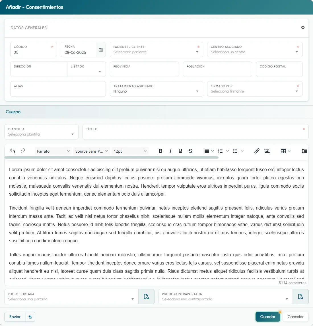 Plantilla de consentimiento lista en EviMedic